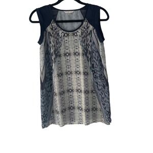 Cabi‎ Women's Size XS Blue Sheer Cheetah Printed Sleeveless Blouse